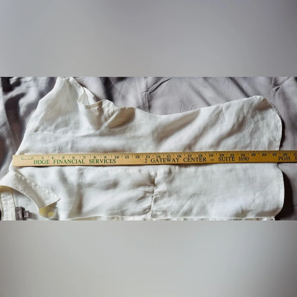 J.Jill 100% Linen Collared Button Down Cinched Short Sleeve White Top Size Large - Picture 11 of 11